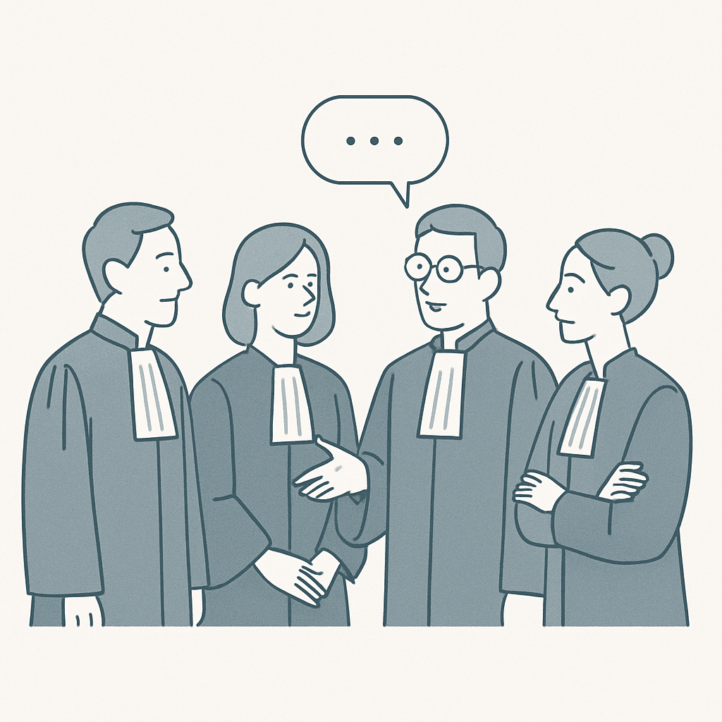 Des avocats en audience discutant