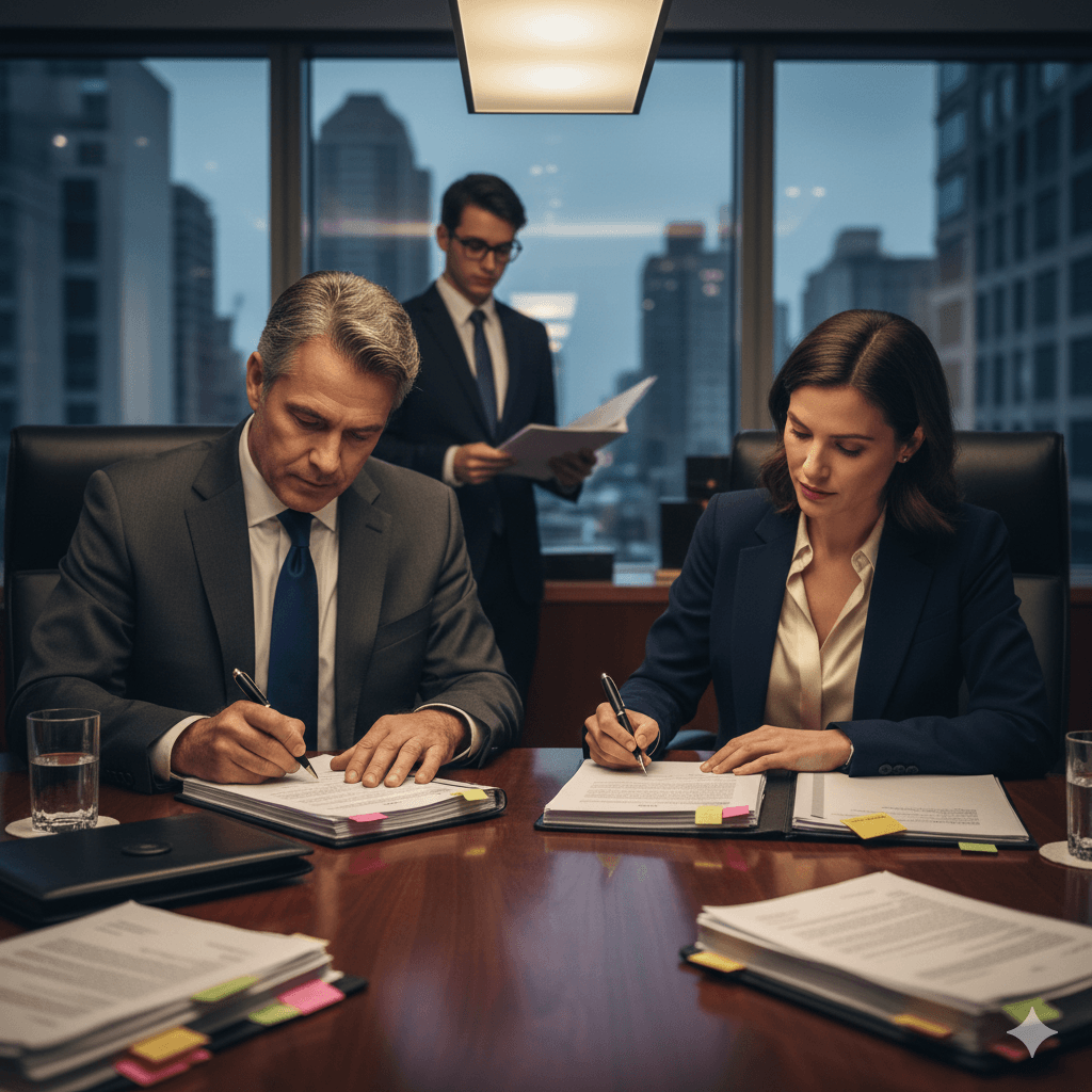 Un homme et une femme signent des contrats